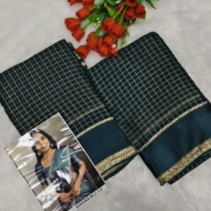 Viscose Georgette Satin Border Saree – Dark Green