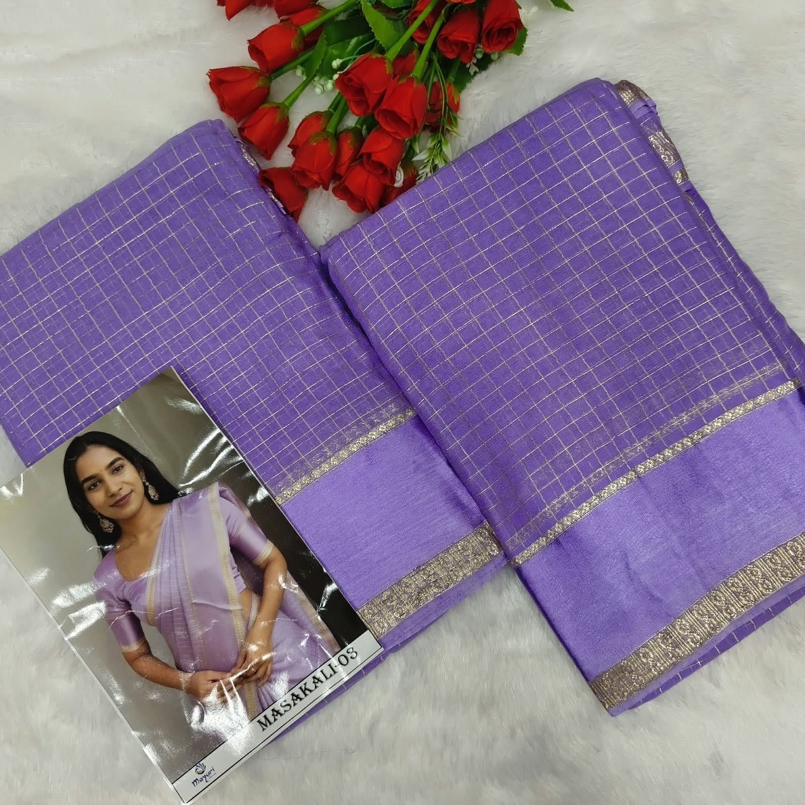Viscose Georgette Satin Border Saree – Lavender