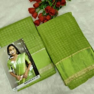 Viscose Georgette Satin Border Saree – Lime Green
