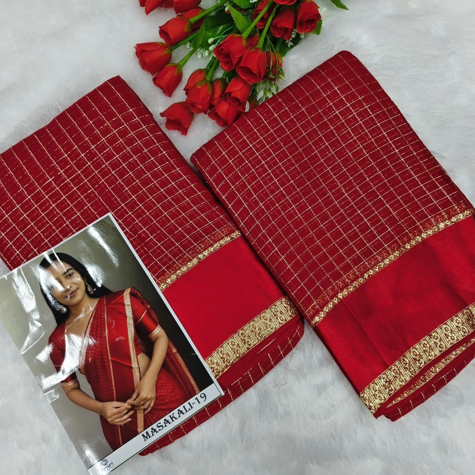 Viscose Georgette Satin Border Saree – Red