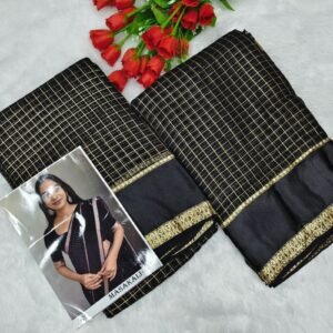 Viscose Georgette Satin Border Saree – Black & Gold